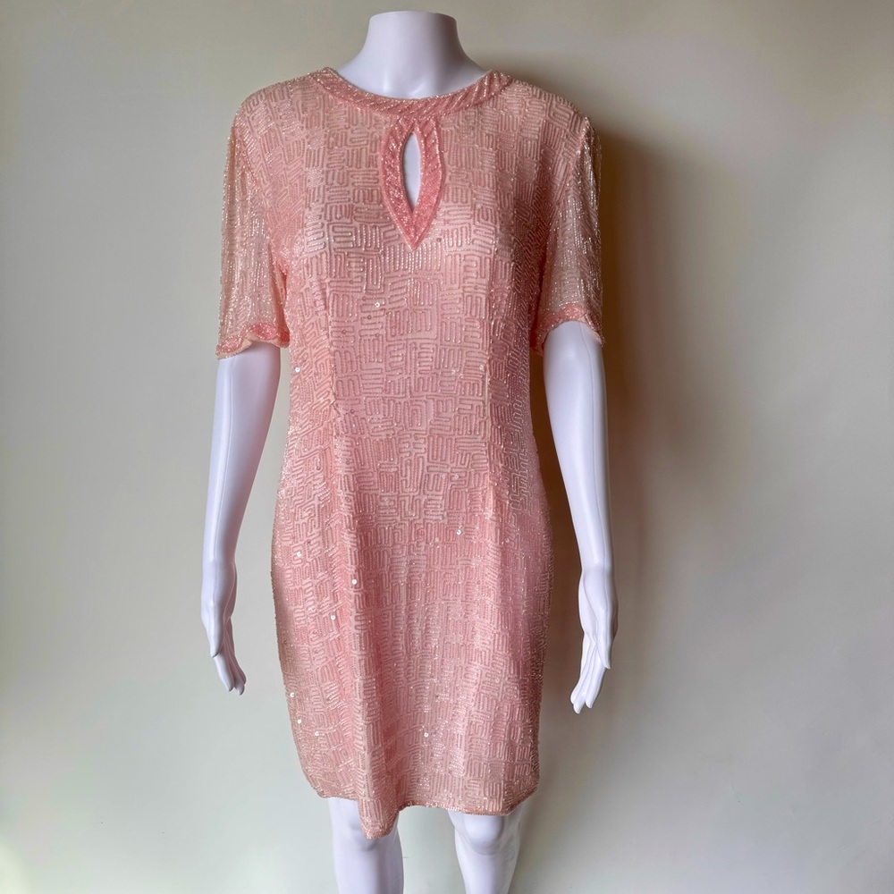 Vintage Laurence Kazar Silk Beaded Sequence Embellished Cocktail Mini Dress
